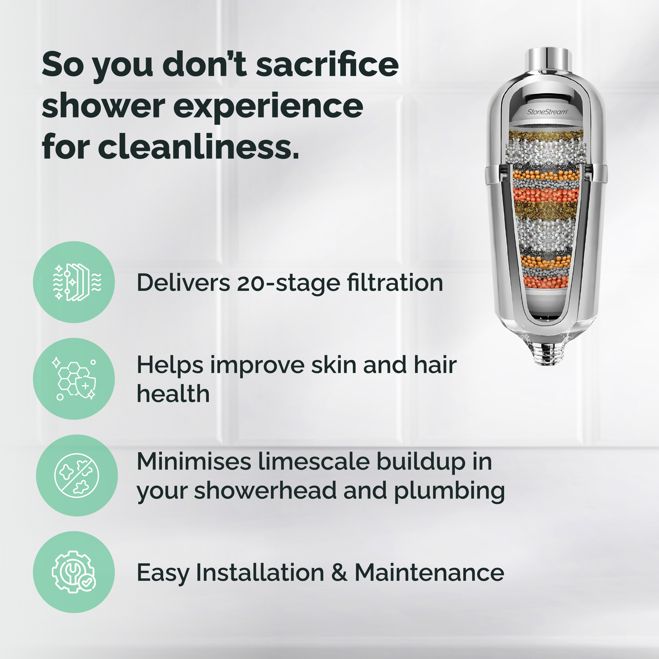 Edistynyt suihkusuodatin kovaa vettä