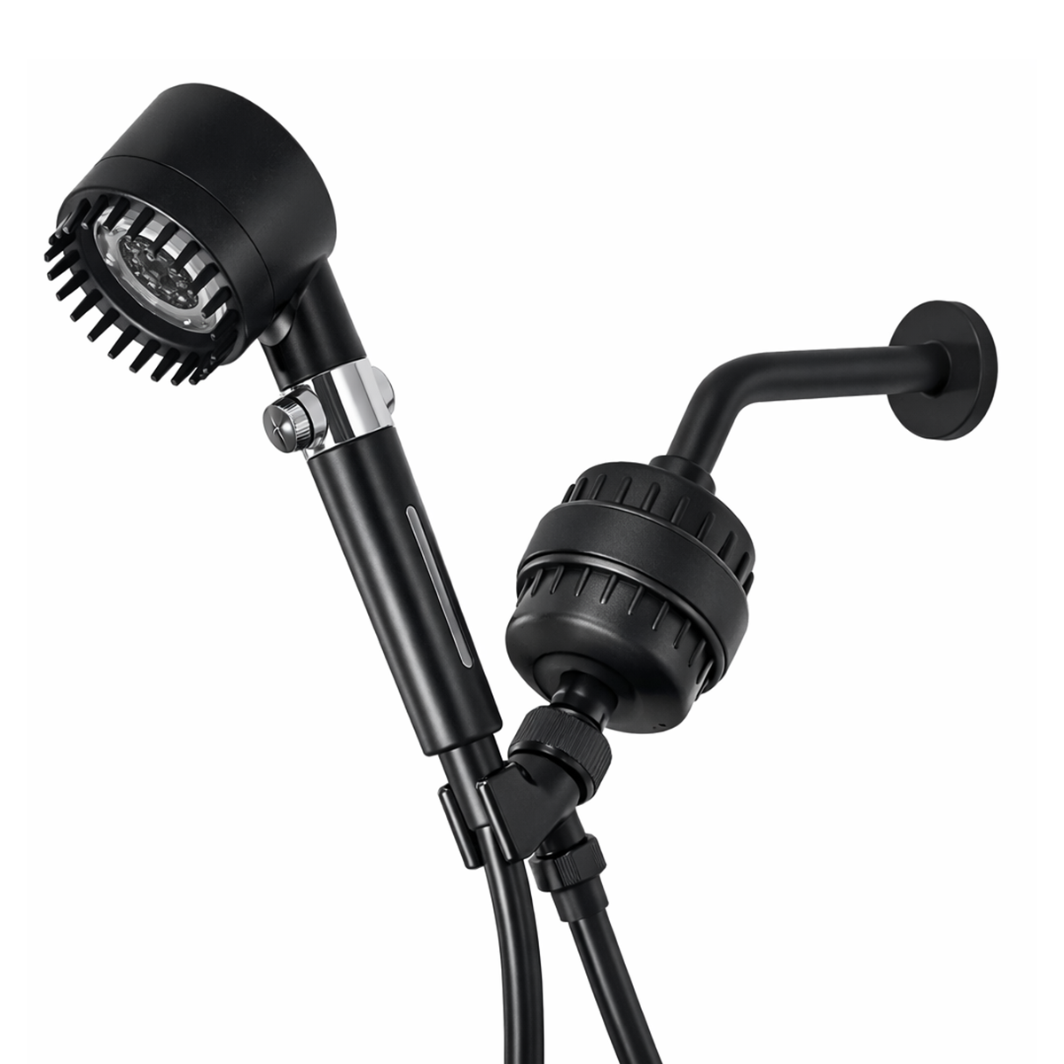 Ultimate Massage Complete Shower Kit contents: head, hose, holder, arm and 15-stage filter