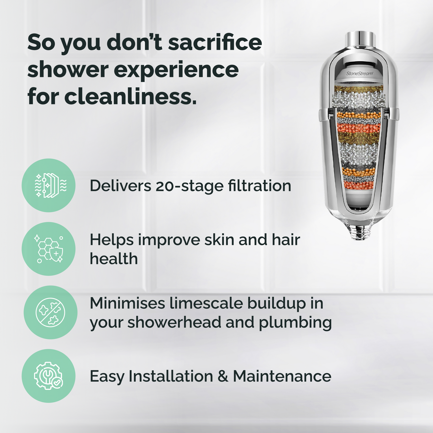 Edistynyt suihkusuodatin kovaa vettä